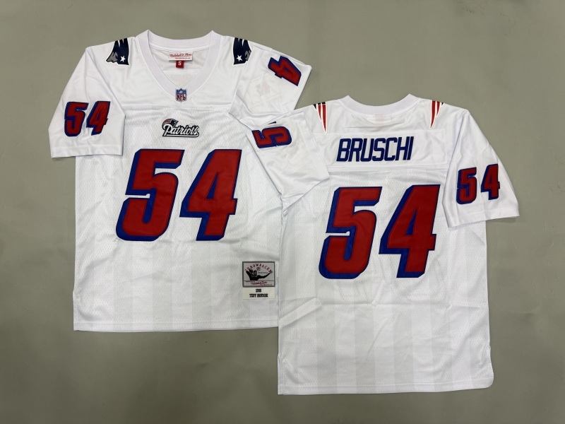 Men 2025 New England Patriots 54 Bruschi white Throwback Limited NFL Jersey style 002